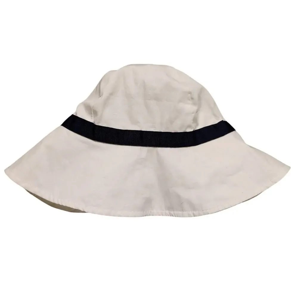Janie and Jack Bow Bucket Hat 100% Cotton Lined White Navy Kids Girls Size 4-5
